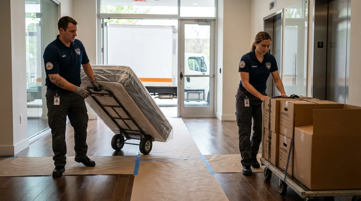 Professional apartment movers loading elevator in Poestenkill, NY