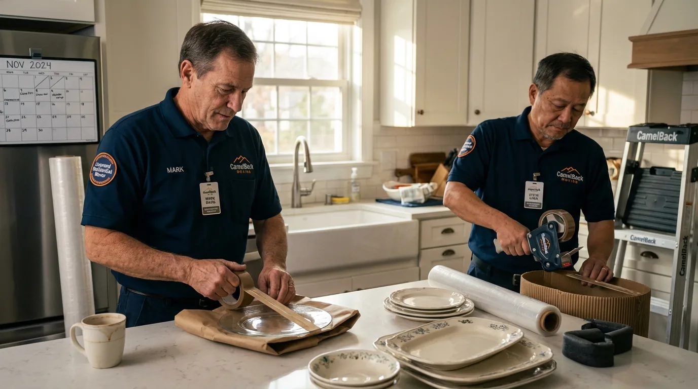 Professional crew packing kitchen dishware in Poestenkill, NY